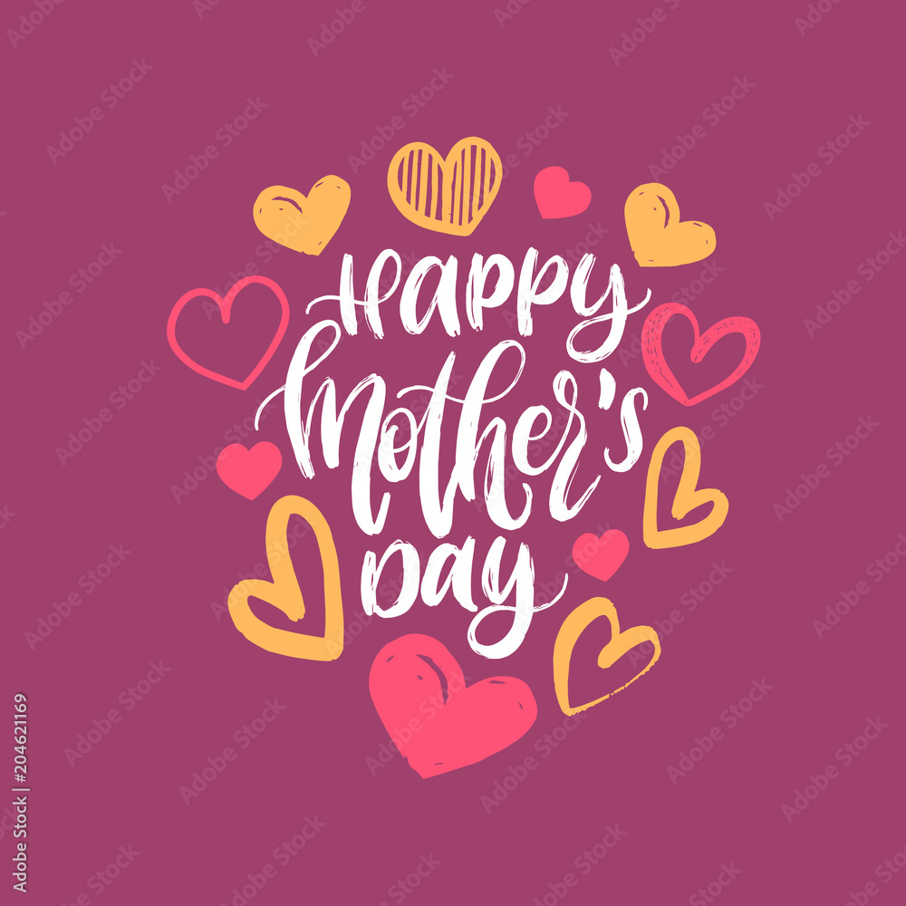 Happy Mothers Day vector hand lettering. Calligraphy illustration with drawn hearts for greeting card, poster etc. Happy Mothers Day vector hand lettering. Calligraphy illustration with drawn hearts for greeting card, poster etc.