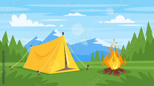 rocky mountains, forest, camp fire