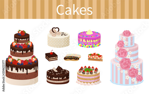 Various Delicious Desserts Vector Illustration