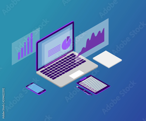 Business analysis, laptop, 3d violet 2