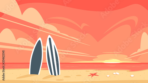 Sunrise and two surfboard