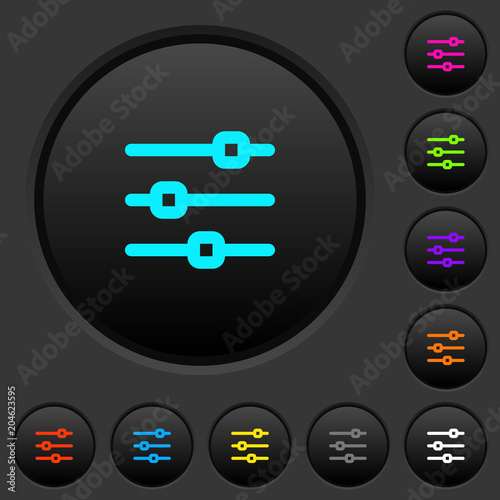 Horizontal adjustment dark push buttons with color icons