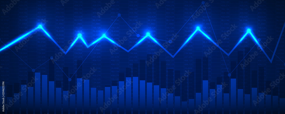 Economic graph with diagrams on the stock market, for business and financial concepts and reports.Abstract blue vector background.