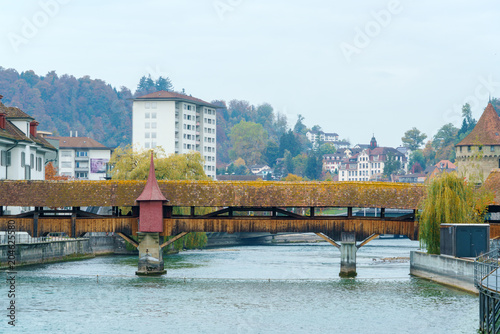 Water spike and Spreuer bridge, Lucerne, Switzerland photo