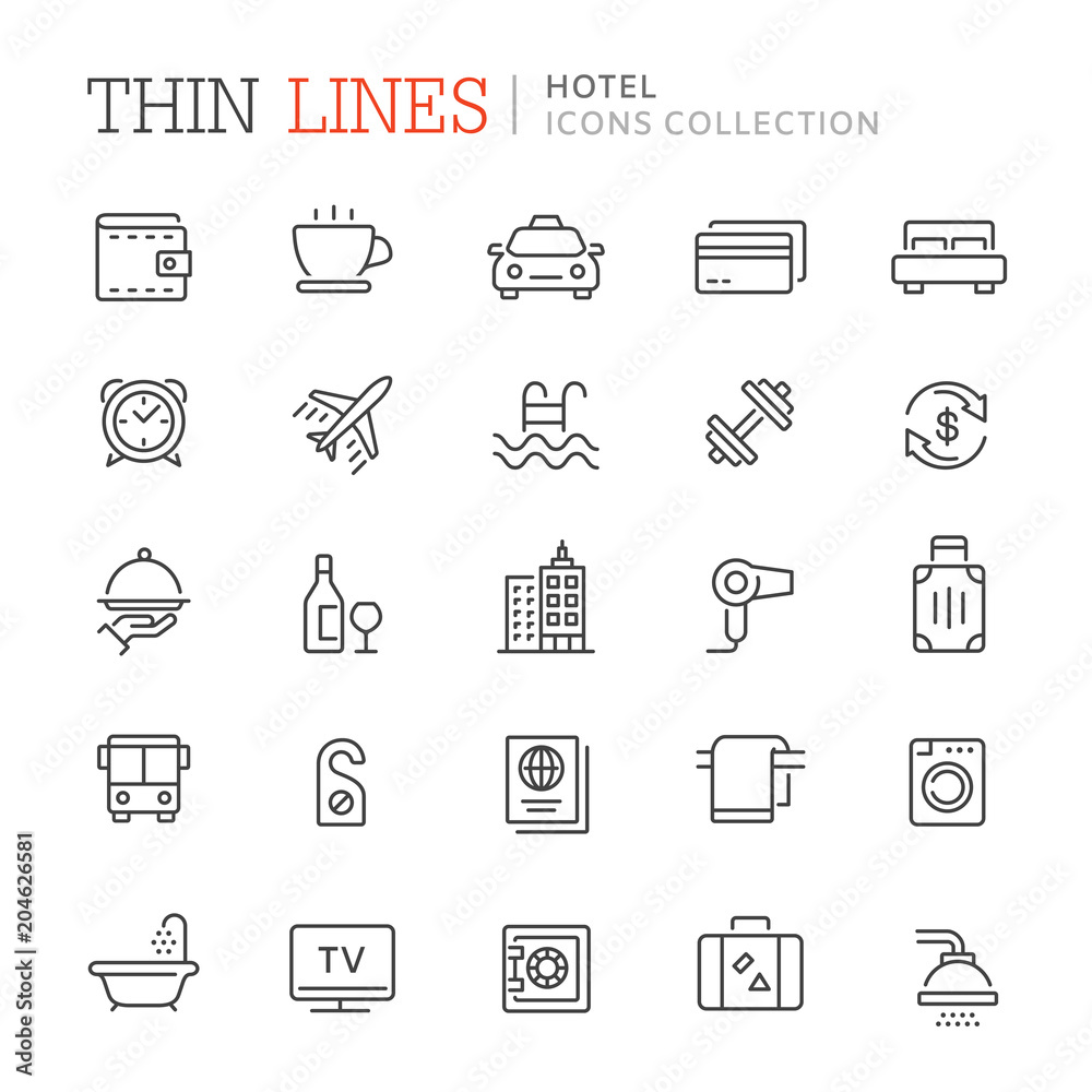 Collection of hotel thin line icons. Vector eps 8 Collection of hotel thin line icons. Vector eps 8
