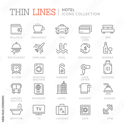 Collection of hotel thin line icons. Vector eps 8