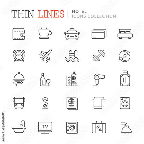 Collection of hotel thin line icons. Vector eps 8
