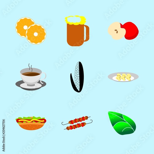 icons about Food with diet, vitamin, kvass, grill and lime