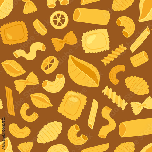 Pasta vector cooking macaroni and spaghetti and ingredients of italian cuisine illustration set of traditional food in Italy seamless pattern background