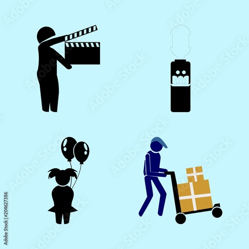 icons about Human with comb, child, dispencer, operator and clip