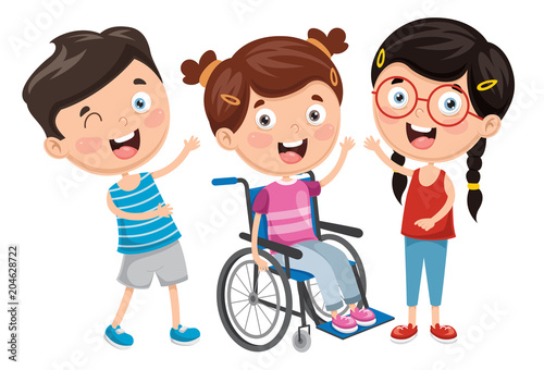 Vector Illustration Of Disabled Kid