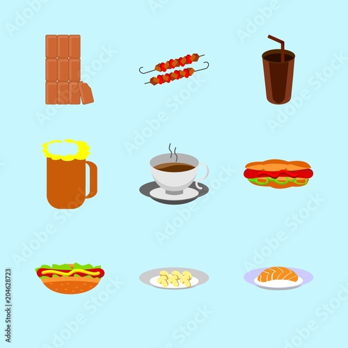 icons about Food with eat, hot chocolate, fries, dessert and organic