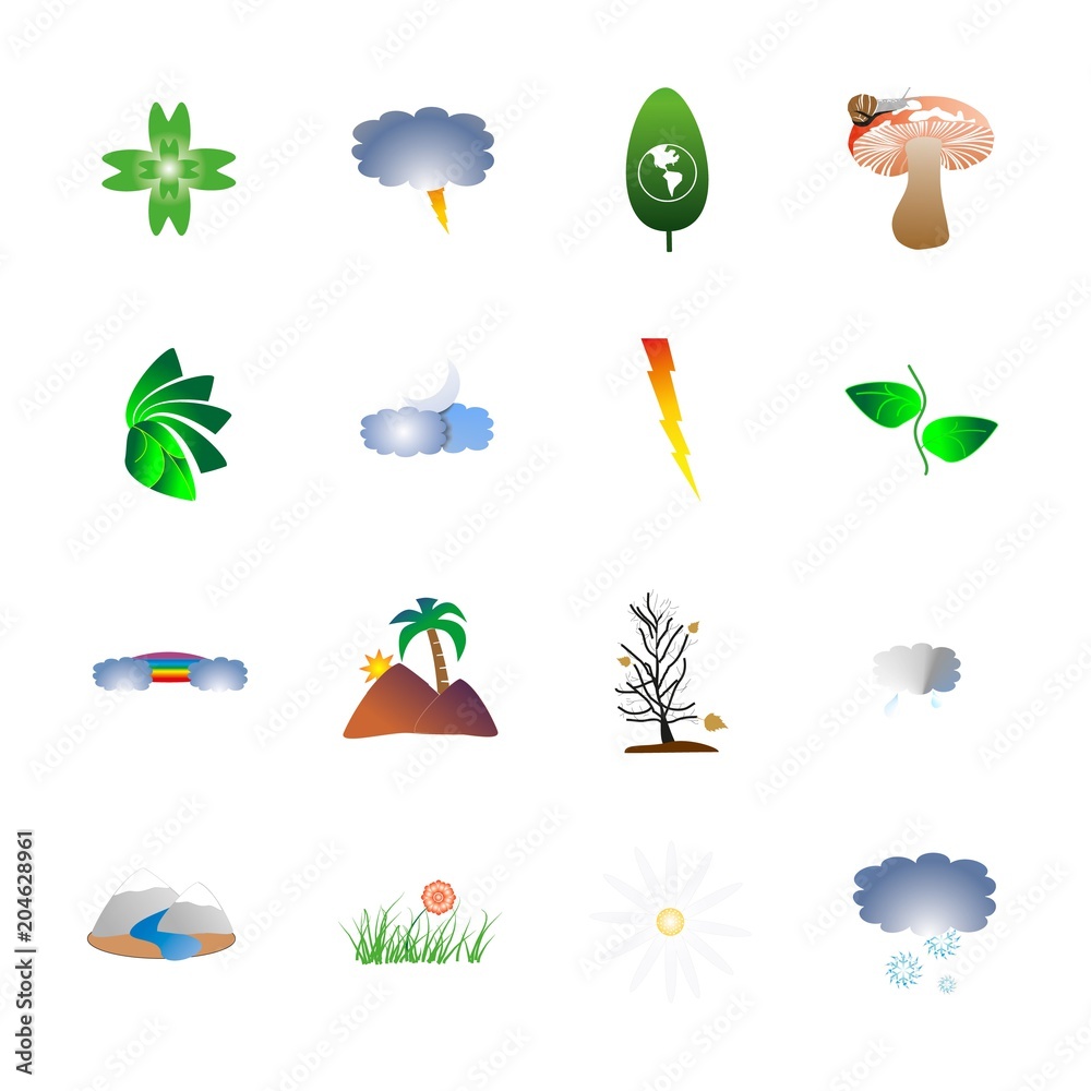 Obraz premium icon Nature with summer, snowflakes, raining weather, climate and night