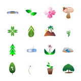 icon Nature with panorama, flower vector, green world, leaf vector and garden