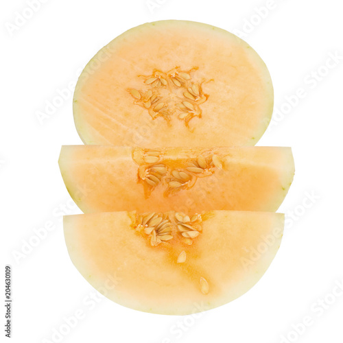 melon(sunlady) slice. half. isolated on white background photo