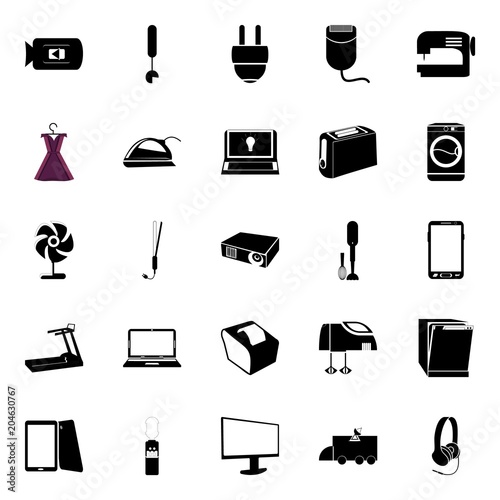 icons about Electronic with ironing, sewing machine, kitchen, office and juicer