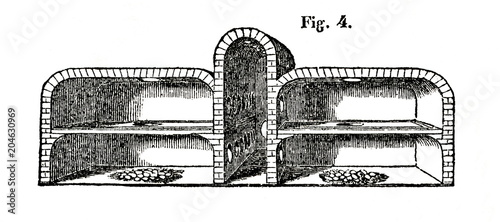 Cross section of egyptian egg oven or mamal (from Das Heller-Magazin, November 1, 1834)