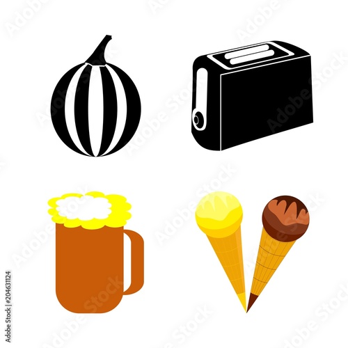 icons about Food with cream, beer glass, chocolate, fruit and vitamin