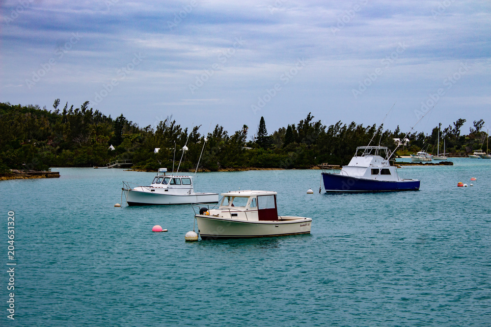 Elys Harbour, Sandys, Bermuda. Boats on mooring 