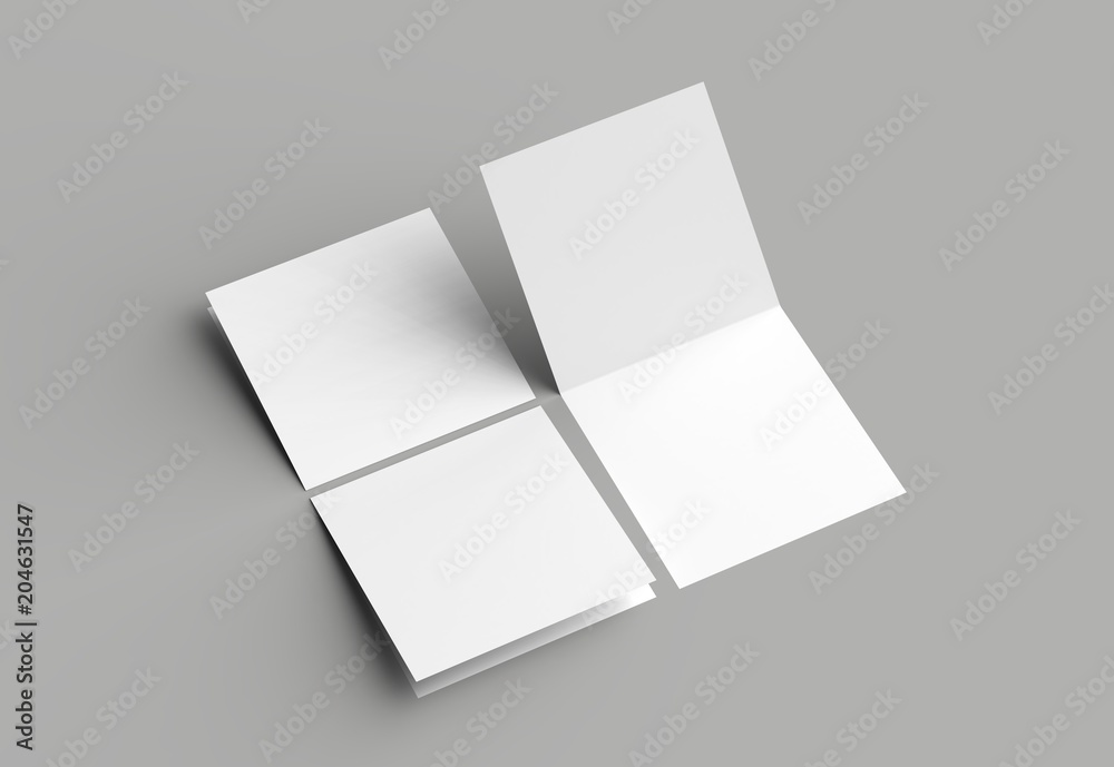 Bi fold square brochure or invitation mock up isolated on gray background. Bi fold square brochure or invitation mock up isolated on gray background.