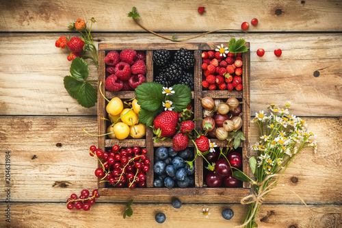Assorted berries in box.