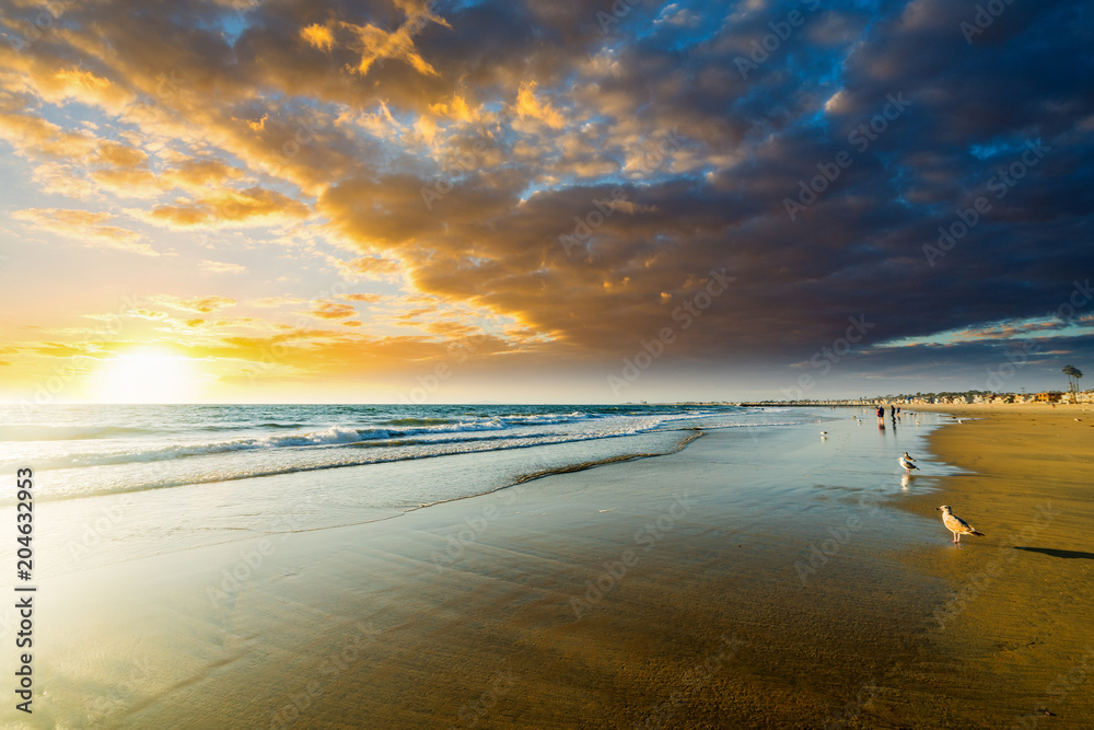 Obraz premium Dark clouds over Newport Beach at sunset