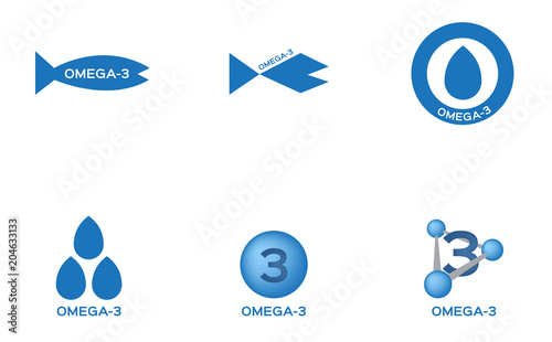 omega 3 icon and logo , vector . omega 3 and vitamin gold set