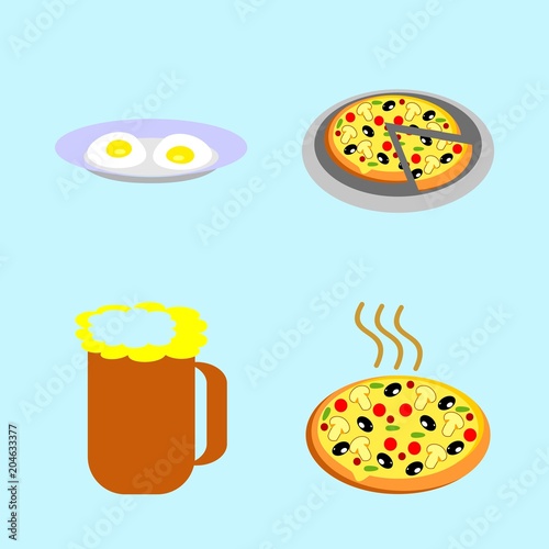 icons about Food with dinner, fastfood, tomato, kvass and pizza