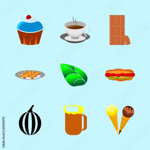 icons about Food with hot, decoration, sweets, bread and bar