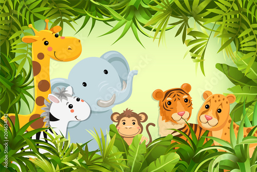 Animals in the jungle. Vector illustration.