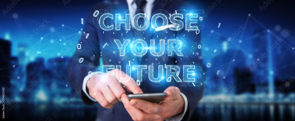 Businessman using future text interface 3D rendering Businessman using future text interface 3D rendering