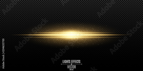 Abstract magic stylish light effect on a transparent background. Gold flash. Luminous flying dust. Vector illustration