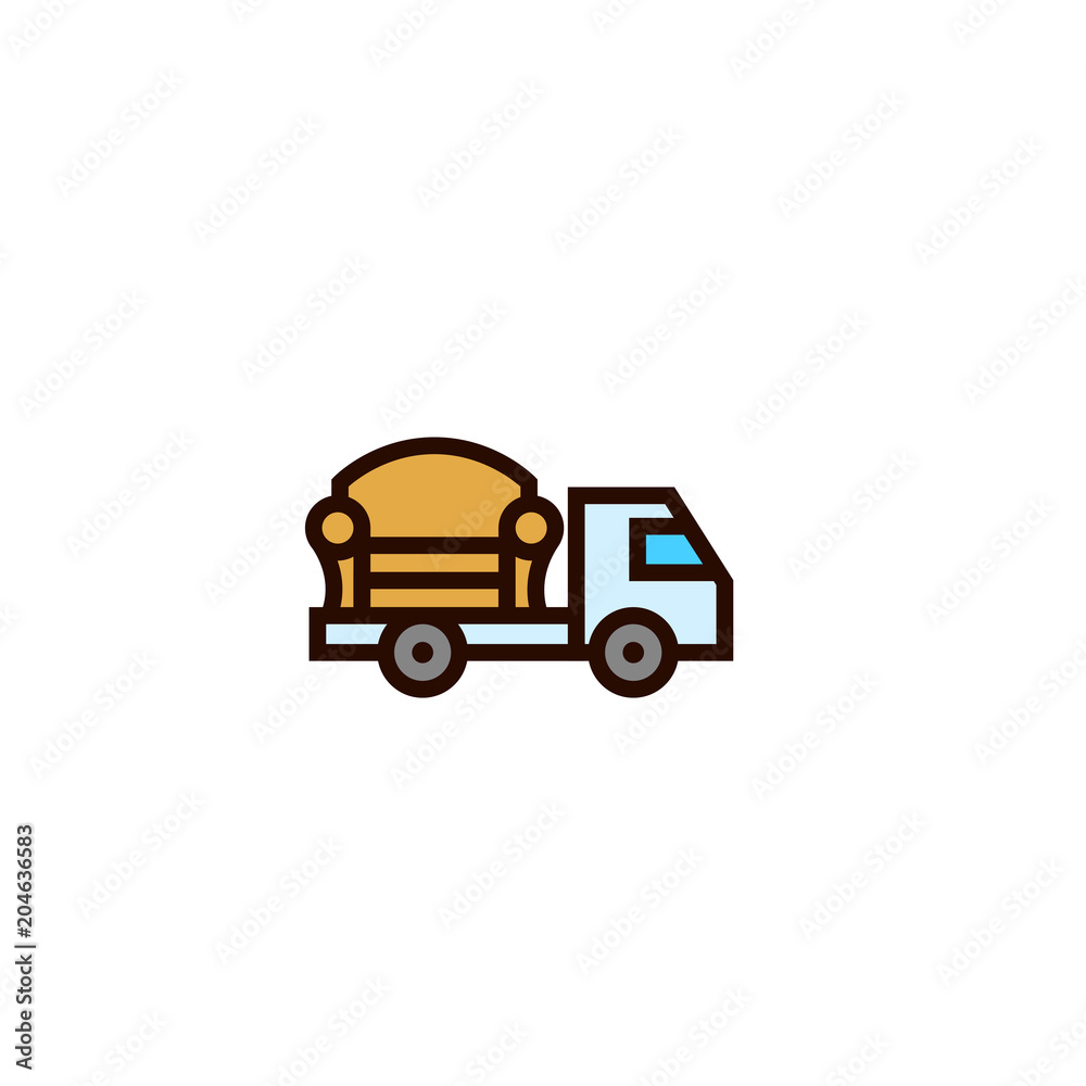 furniture shipping truck icon. in house object delivery concept. simple clean thin outline style design.