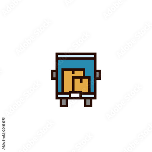 truck moving house icon with lots of cardboard boxes symbol. simple clean thin outline style design.