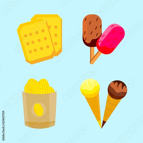 icons about Food with breakfast, ice, still life, chips and andy
