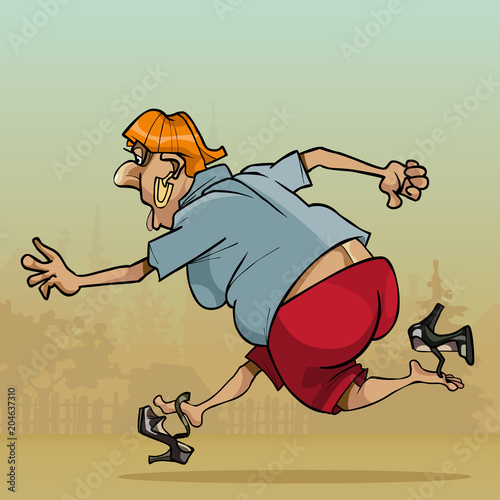 cartoon woman funny very fast running losing shoes