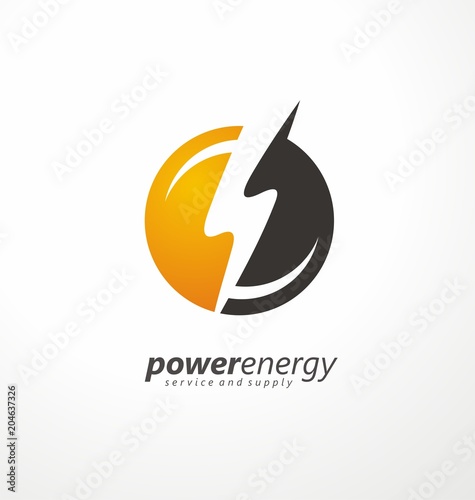 Power energy service and supply creative logo design idea with circle shape and bolt symbol in negative space. 