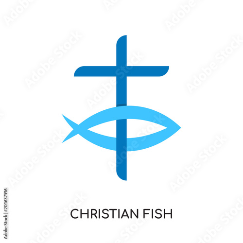 christian fish logo isolated on white background , colorful vector icon, brand sign & symbol for your business