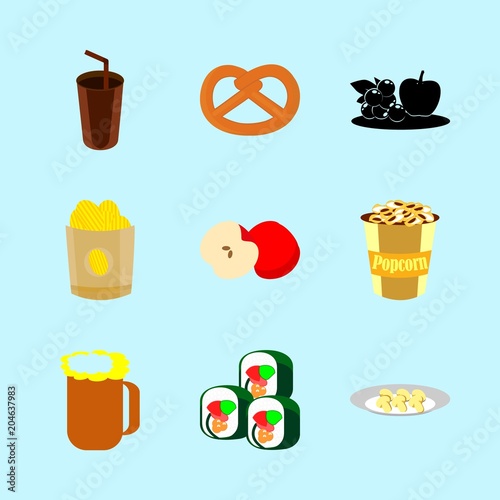 icons about Food with beer glass, cake, aroma, organic and fresh