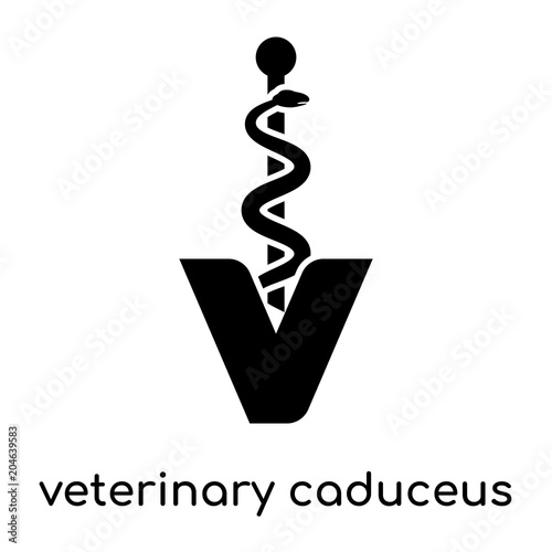 veterinary caduceus symbol isolated on white background , black vector sign and symbols