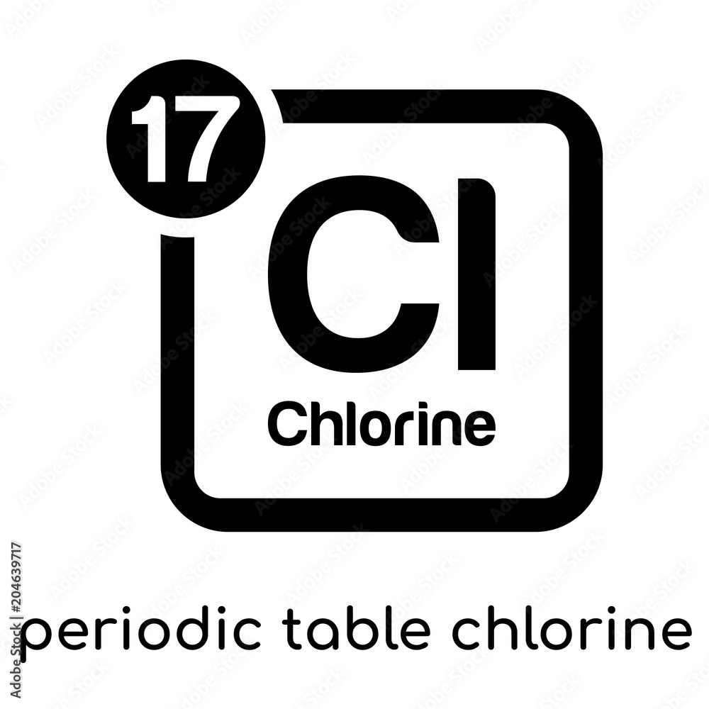 periodic table chlorine symbol isolated on white background , black