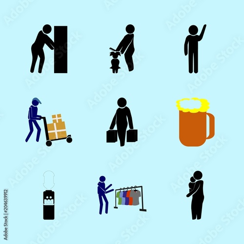 icons about Human with boss, combing, art, purchase and push