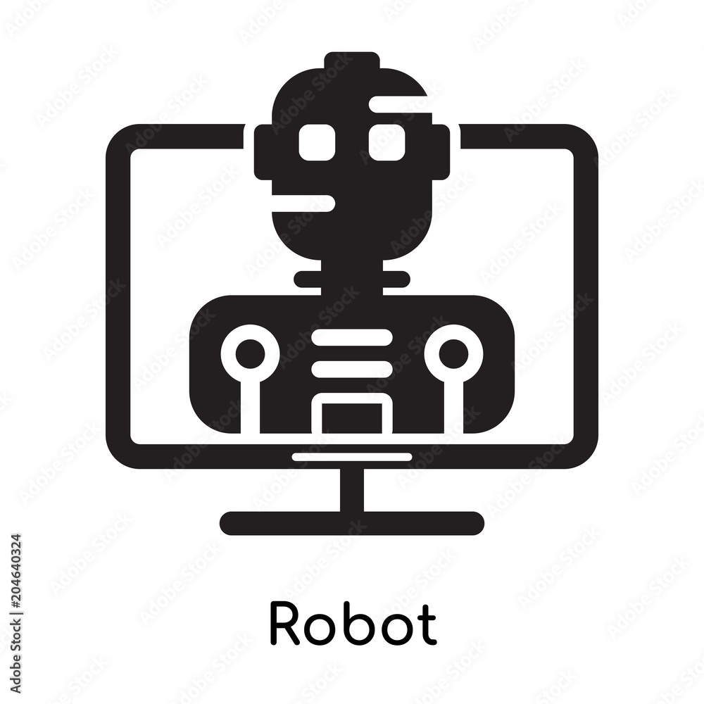 Robot icon isolated on white background , black filled vector sign and symbols Robot icon isolated on white background , black filled vector sign and symbols