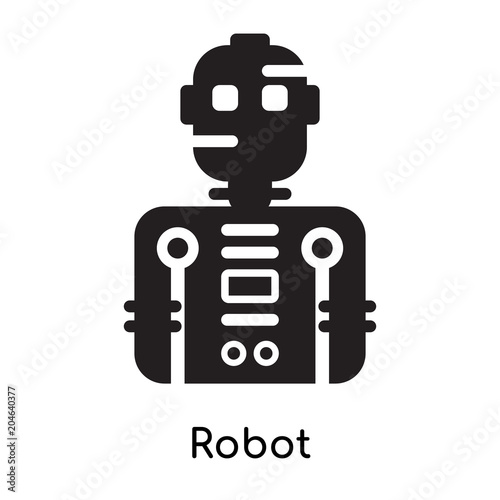 Robot icon isolated on white background , black filled vector sign and symbols