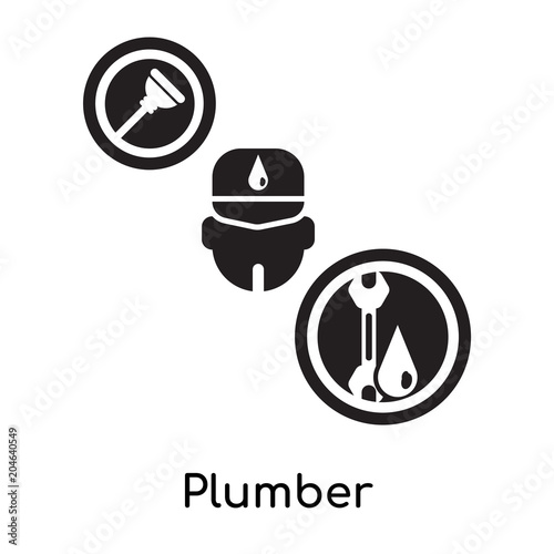Plumber isolated on white background , black filled vector sign and symbols
