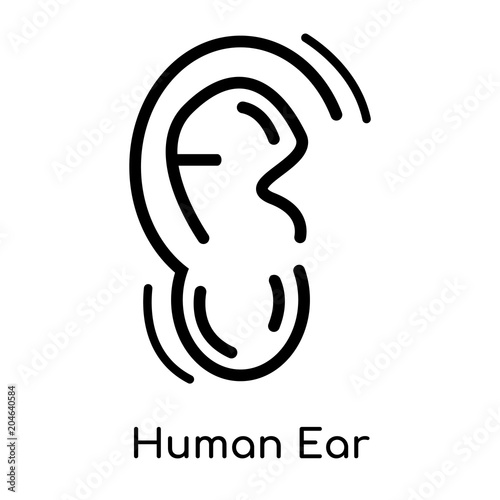 Human Ear icon isolated on white background , black outline sign, linear modern symbol