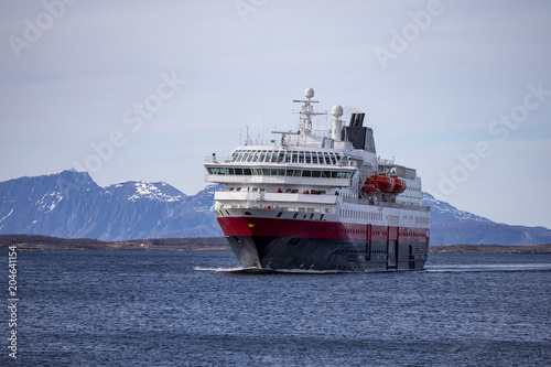 Coastal liner arrives Bronnoysund in Northern Norway