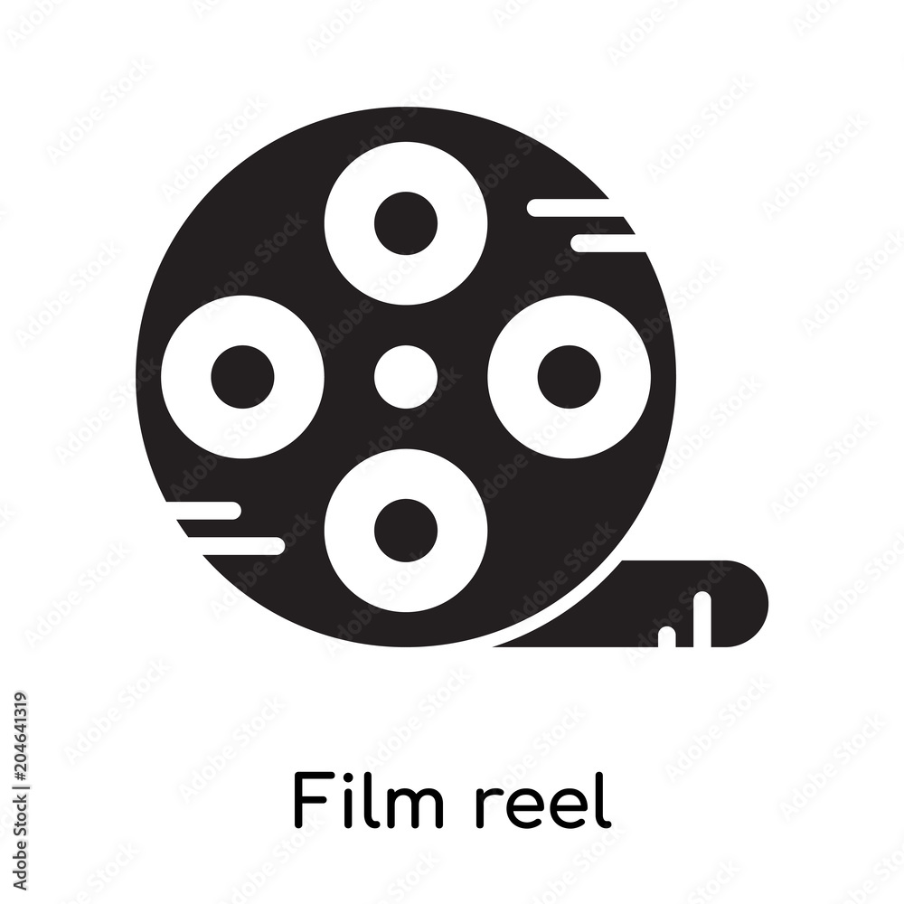 Film reel icon isolated on white background , black filled vector sign and symbols