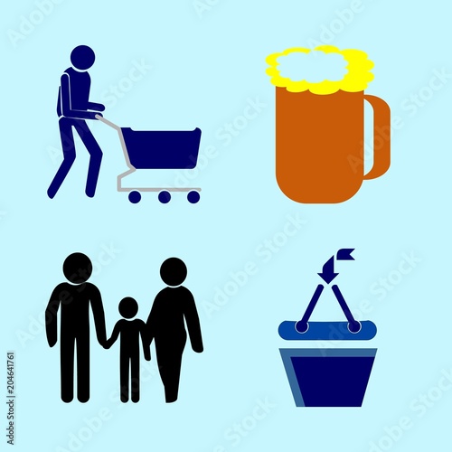 icons about Human with bar, people, child, basket and beer