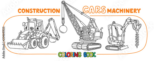 Funny constuction cars set. Coloring book